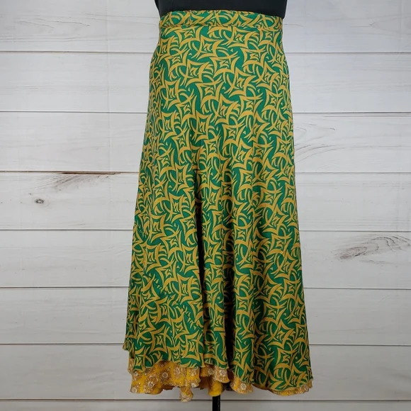 Darn Good Yarn Sari Silk Wrap Skirt Ankle Goddess - Picture 2 of 16